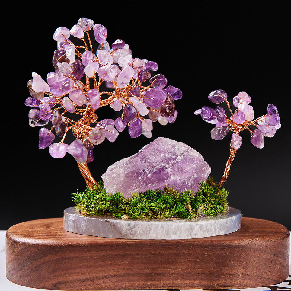 Natural Raw Crystal Tree Ornament with Crushed Crystal Chips, Premium Unique Money Tree in Mini Fish Tank, Crystal Energy Desktop Decor Gift for Home & Office