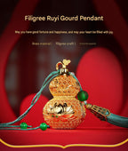 Brass Filigree Wu Lou Gourd Ornament, Mini Hollow Openable Brass Gourd Pendant, Fortune & Longevity Hanging Craft for Home Desktop Decor