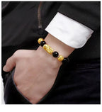 Sand Gold Black Obsidian Pi Xiu Bracelet, Imitation Agate Beaded Mala Bracelet, Minimalist Trendy Couple Feng Shui Prayer Beads Gift for Men Women