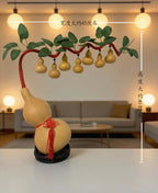 Natural Real Wu Lou Gourd Hand-Woven Money Tree Ornament, Handcrafted Prosperity Decor for Living Room Dining Room, Housewarming Business Opening Home Gift