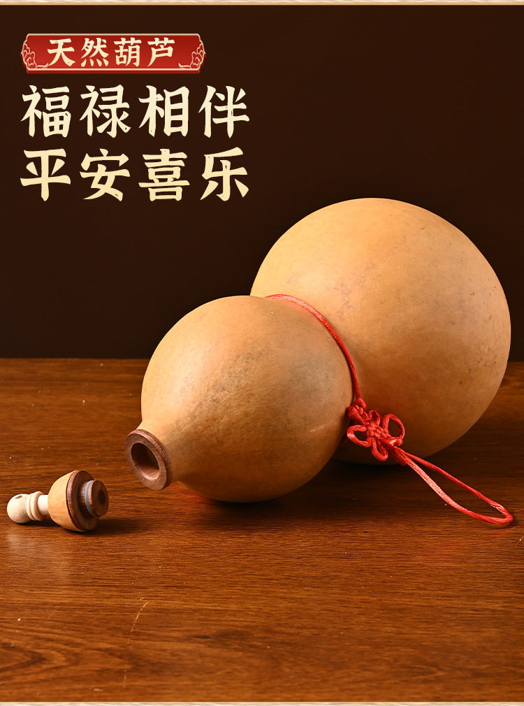 Natural Real Dried Gourd Hanging Pendant with Chinese Knot, Decor Gourd with Inlaid Mouth & Wooden Stopper Cap, Indoor Home Decor for Living Room and Door