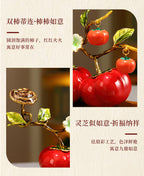 Premium Enamel Porcelain Persimmon Ornament, "Everything Goes Well" Ruyi Ceramic Decor for Living Room TV Wine Cabinet, Housewarming Gift for Boss Executive