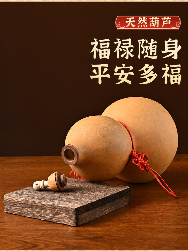 Natural Real Dried Gourd Hanging Pendant with Chinese Knot, Decor Gourd with Inlaid Mouth & Wooden Stopper Cap, Indoor Home Decor for Living Room and Door