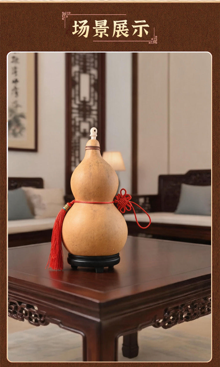 Natural Real Dried Gourd Hanging Pendant with Chinese Knot, Decor Gourd with Inlaid Mouth & Wooden Stopper Cap, Indoor Home Decor for Living Room and Door