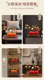 Premium Enamel Porcelain Persimmon Ornament, "Everything Goes Well" Ruyi Ceramic Decor for Living Room TV Wine Cabinet, Housewarming Gift for Boss Executive