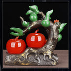 Chinese Style Apple Ornament with Jin Chan Statue, Wealth & Peace Decor for Living Room TV Cabinet Wine Cabinet, Prosperity Housewarming Gift for New Home