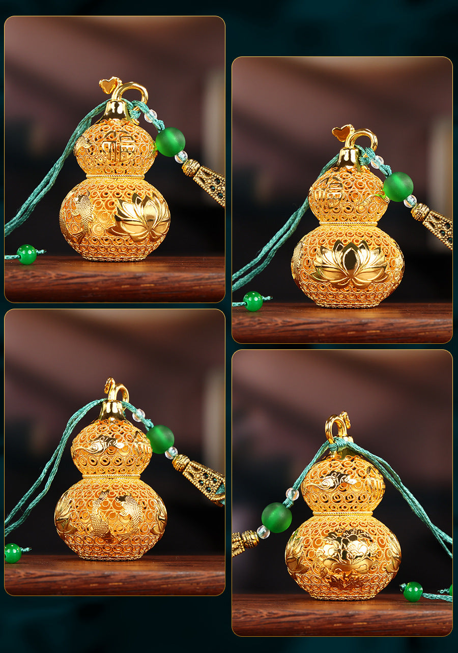Brass Filigree Wu Lou Gourd Ornament, Mini Hollow Openable Brass Gourd Pendant, Fortune & Longevity Hanging Craft for Home Desktop Decor
