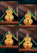 Brass Filigree Wu Lou Gourd Ornament, Mini Hollow Openable Brass Gourd Pendant, Fortune & Longevity Hanging Craft for Home Desktop Decor