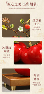 Premium Enamel Porcelain Persimmon Ornament, "Everything Goes Well" Ruyi Ceramic Decor for Living Room TV Wine Cabinet, Housewarming Gift for Boss Executive