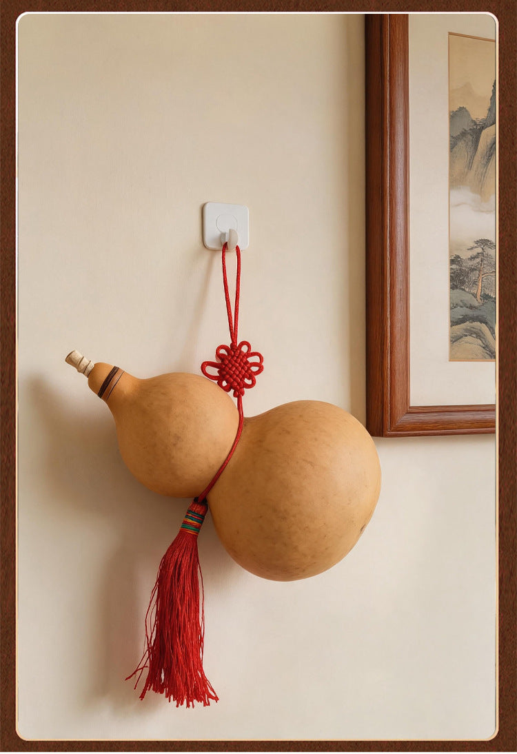 Natural Real Dried Gourd Hanging Pendant with Chinese Knot, Decor Gourd with Inlaid Mouth & Wooden Stopper Cap, Indoor Home Decor for Living Room and Door