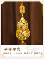 Modern Chinese Style Golden Pine Wu Lou Gourd Ornament, Solid Brass Handicraft with Custom Engraving, Premium Gift Box Housewarming Decor Gift