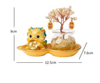 Crystal Tree & Pi Xiu Ornament Set with Wu Lou Gourd Base, Mini Money Tree Prosperity Decor, Cultural Creative Desktop Ornament for Home Office Good Fortune
