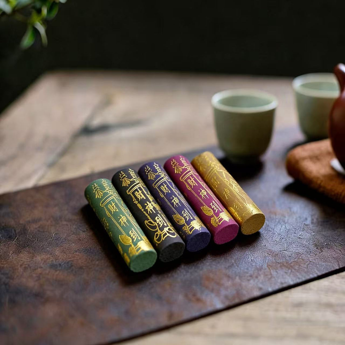 Five-Way Wealth God Manifest Writing Incense Sticks, Thick Round Black Wealth Incense, Natural Tibetan Sandalwood Cylinder Line Incense, Ritual Prayer Incense for Blessing, Meditation and Home Altar