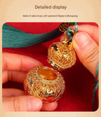 Brass Filigree Wu Lou Gourd Ornament, Mini Hollow Openable Brass Gourd Pendant, Fortune & Longevity Hanging Craft for Home Desktop Decor