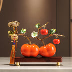 Premium Enamel Porcelain Persimmon Ornament, "Everything Goes Well" Ruyi Ceramic Decor for Living Room TV Wine Cabinet, Housewarming Gift for Boss Executive