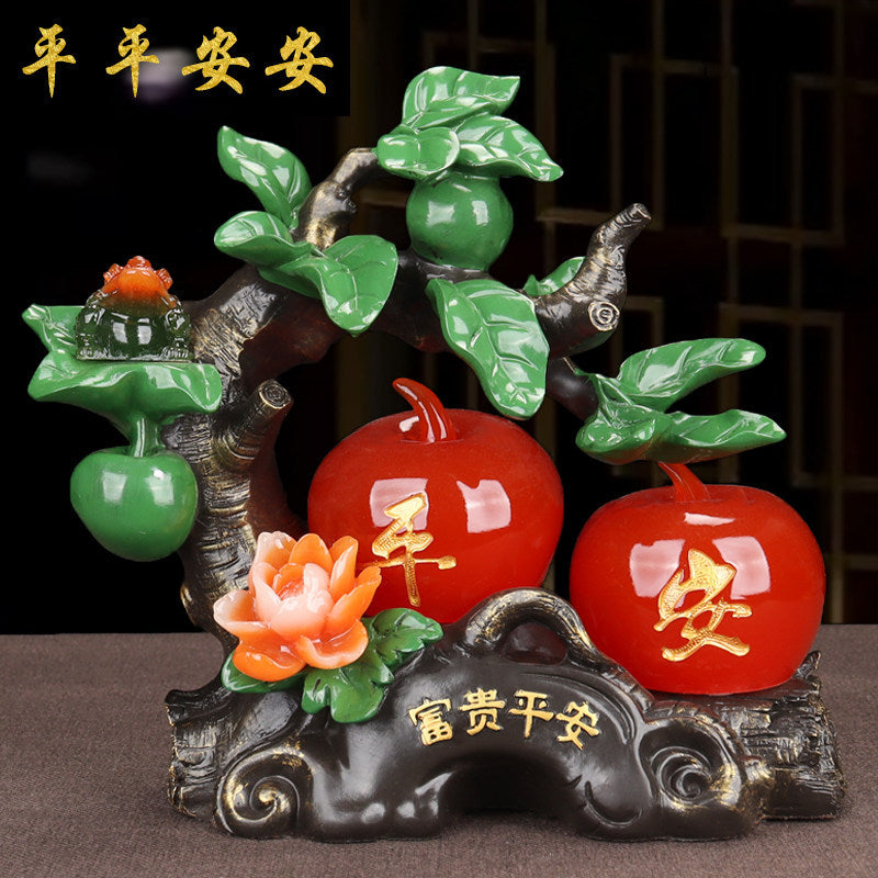 Chinese Style Apple Ornament with Jin Chan Statue, Wealth & Peace Decor for Living Room TV Cabinet Wine Cabinet, Prosperity Housewarming Gift for New Home
