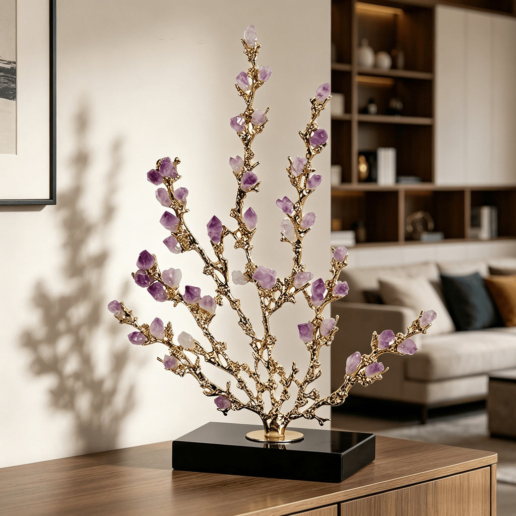 Light Luxury Amethyst Money Tree Ornament, Wealth & Good Fortune Decor for Living Room Entryway TV Stand Wine Cabinet Office, Housewarming New Home Desktop Decoration Gift