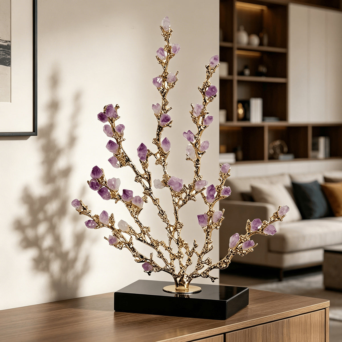 Light Luxury Amethyst Money Tree Ornament, Wealth & Good Fortune Decor for Living Room Entryway TV Stand Wine Cabinet Office, Housewarming New Home Desktop Decoration Gift
