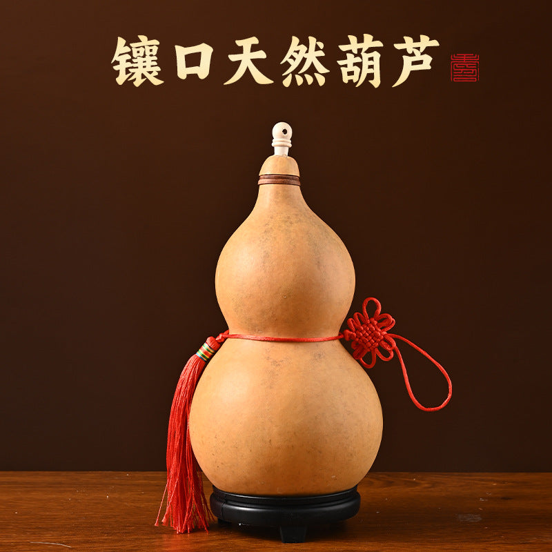 Natural Real Dried Gourd Hanging Pendant with Chinese Knot, Decor Gourd with Inlaid Mouth & Wooden Stopper Cap, Indoor Home Decor for Living Room and Door