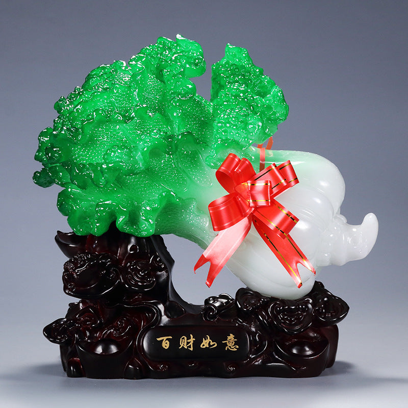 Jade Cabbage Ornament, Creative Wealth & Good Luck Decor Statue, Home Office Desktop Display, Prosperity Gift for Business Grand Opening