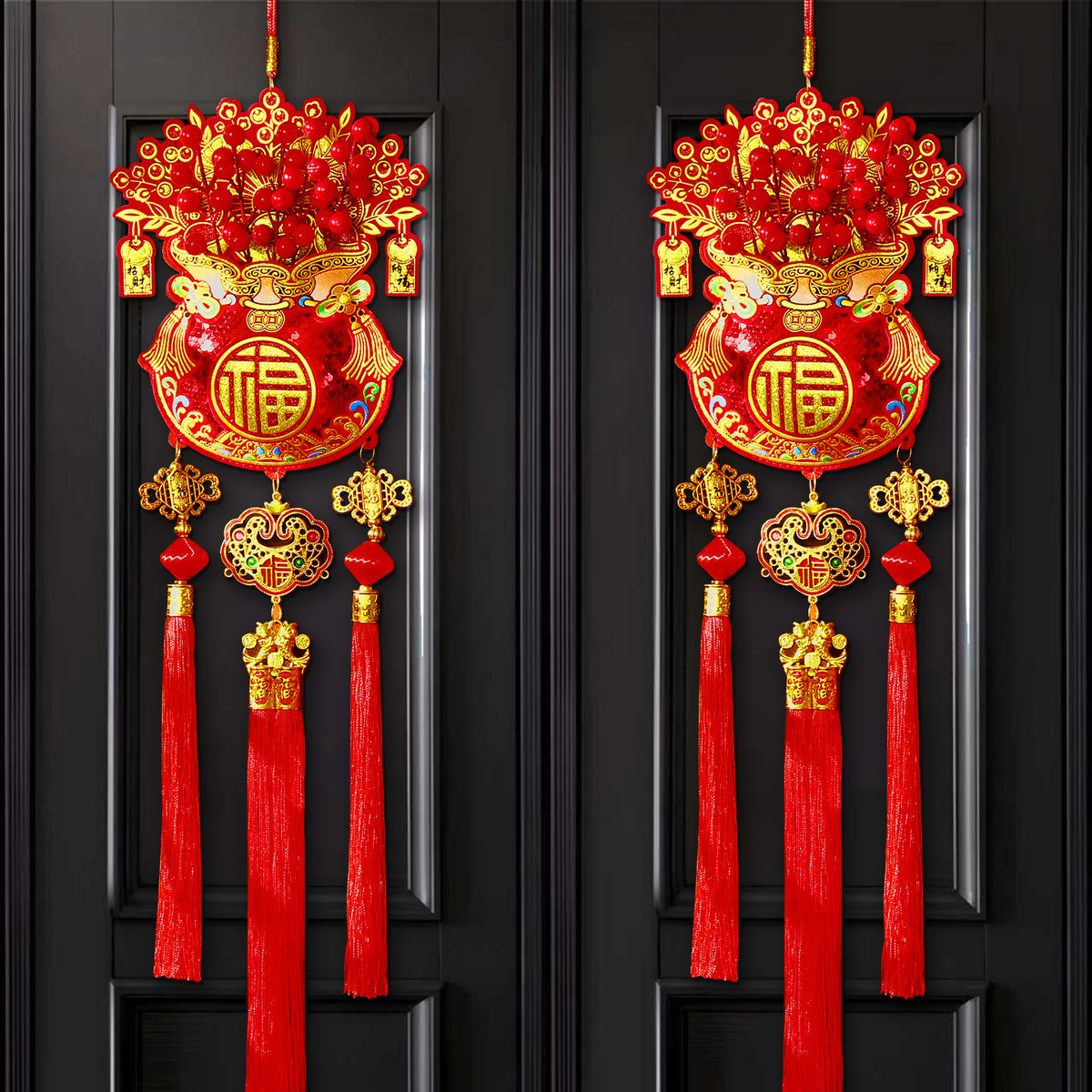 New Style Large Fu Character Lucky Bag Hanging Garland, Chinese New Year Spring Festival Hanging Ornament, Living Room Festive Decoration for Lunar New Year Home Decor