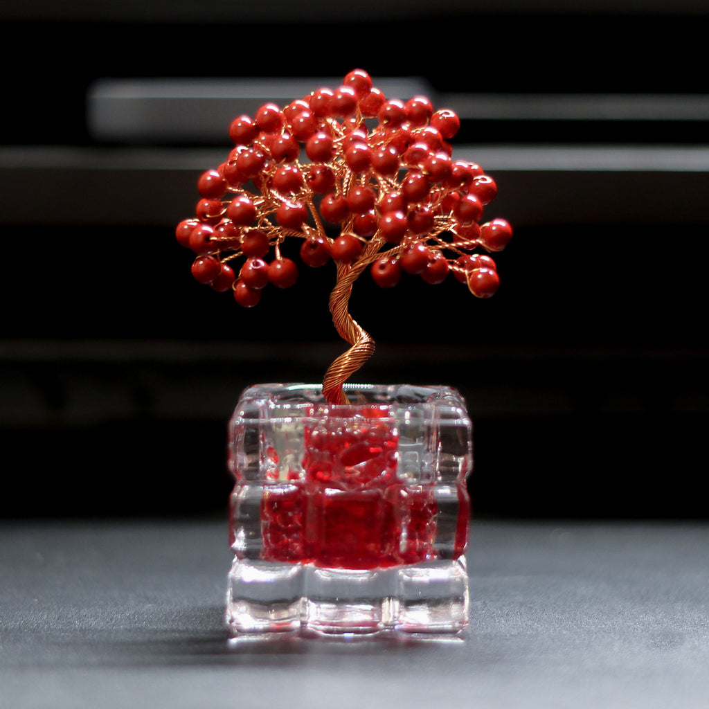 Natural Crushed Crystal Chips Money Tree Handicraft Ornament, Cinnabar Crystal Tree Home Office Desktop Decor, Prosperity Luck Gift for Housewarming & Business