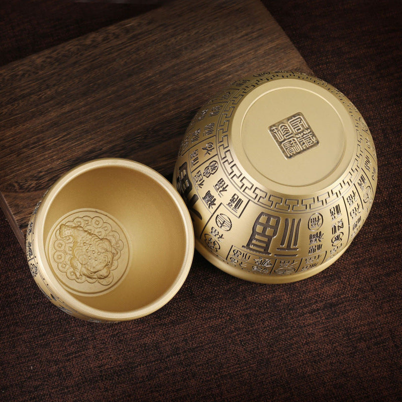Brass Bai Fu Hundred Blessings Jar, Mini Brass Wealth Treasure Bowl Ornament, Five Tigers Blessing Ashtray, Prosperity Desktop Handicraft Decor for Home Office