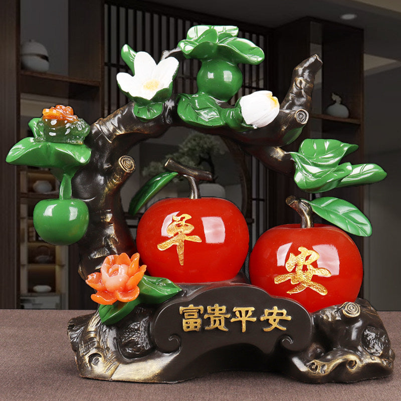Chinese Style Apple Ornament with Jin Chan Statue, Wealth & Peace Decor for Living Room TV Cabinet Wine Cabinet, Prosperity Housewarming Gift for New Home