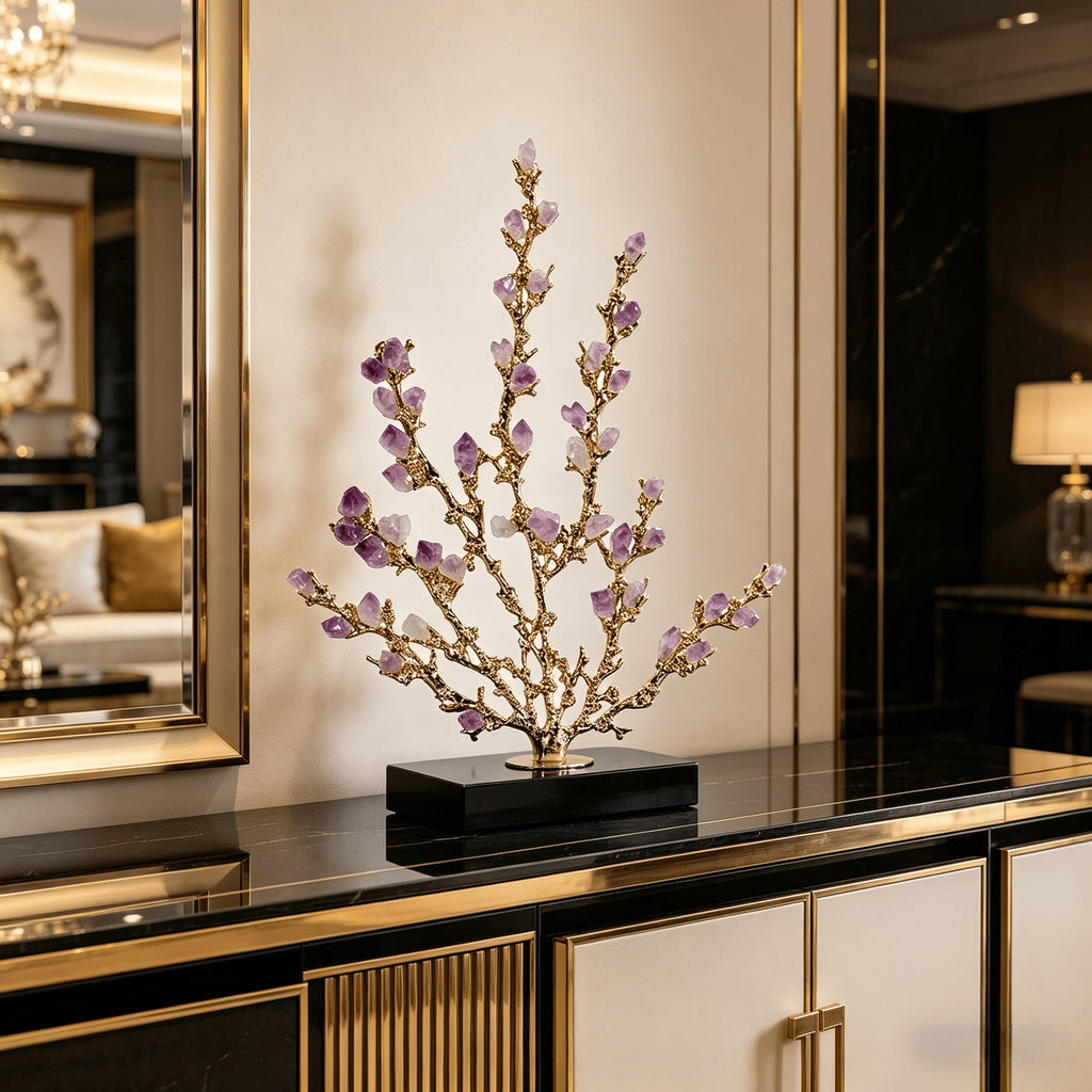 Light Luxury Amethyst Money Tree Ornament, Wealth & Good Fortune Decor for Living Room Entryway TV Stand Wine Cabinet Office, Housewarming New Home Desktop Decoration Gift