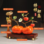 Premium Enamel Porcelain Persimmon Ornament, "Everything Goes Well" Ruyi Ceramic Decor for Living Room TV Wine Cabinet, Housewarming Gift for Boss Executive