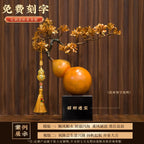 Modern Chinese Style Golden Pine Wu Lou Gourd Ornament, Solid Brass Handicraft with Custom Engraving, Premium Gift Box Housewarming Decor Gift