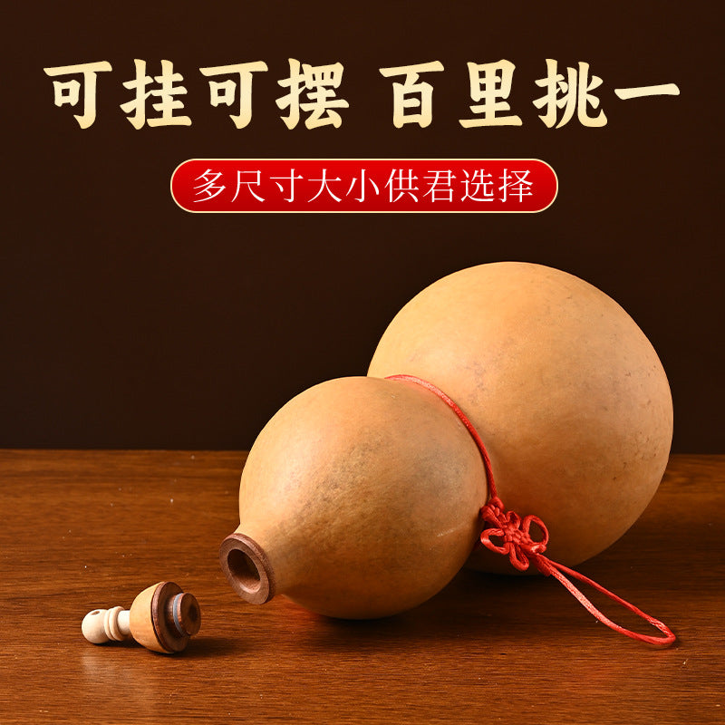 Natural Real Dried Gourd Hanging Pendant with Chinese Knot, Decor Gourd with Inlaid Mouth & Wooden Stopper Cap, Indoor Home Decor for Living Room and Door