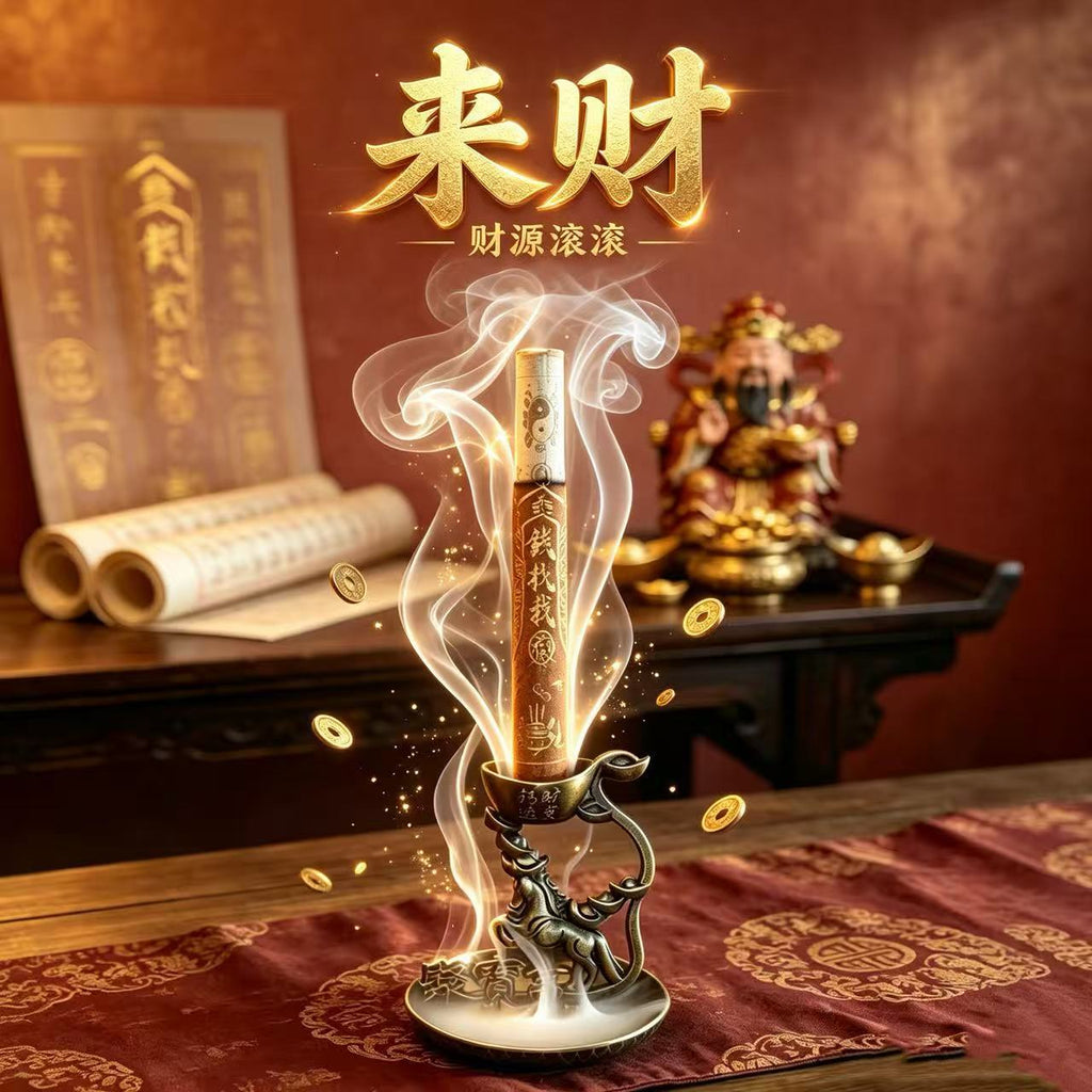 Five-Way Wealth God Manifest Writing Incense Sticks, Thick Round Black Wealth Incense, Natural Tibetan Sandalwood Cylinder Line Incense, Ritual Prayer Incense for Blessing, Meditation and Home Altar