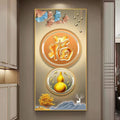 Self‑Adhesive Chinese Style Wall Mural, Auspicious Fortune Gourd Vertical No‑Frame Wall Sticker for Entryway Hallway Corridor Home Background Wall Decor