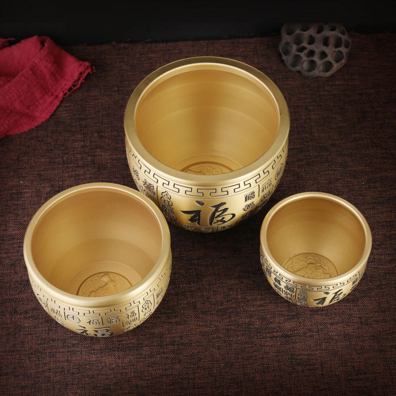Brass Bai Fu Hundred Blessings Jar, Mini Brass Wealth Treasure Bowl Ornament, Five Tigers Blessing Ashtray, Prosperity Desktop Handicraft Decor for Home Office