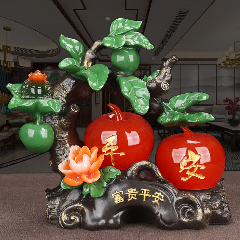 Chinese Style Apple Ornament with Jin Chan Statue, Wealth & Peace Decor for Living Room TV Cabinet Wine Cabinet, Prosperity Housewarming Gift for New Home