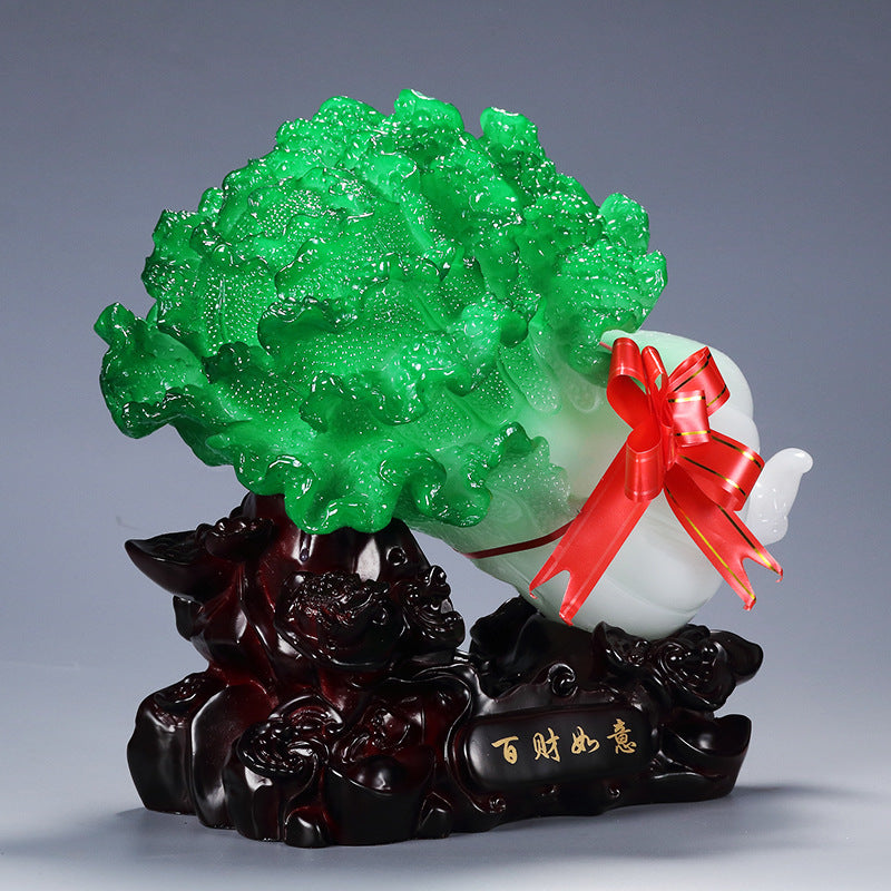 Jade Cabbage Ornament, Creative Wealth & Good Luck Decor Statue, Home Office Desktop Display, Prosperity Gift for Business Grand Opening
