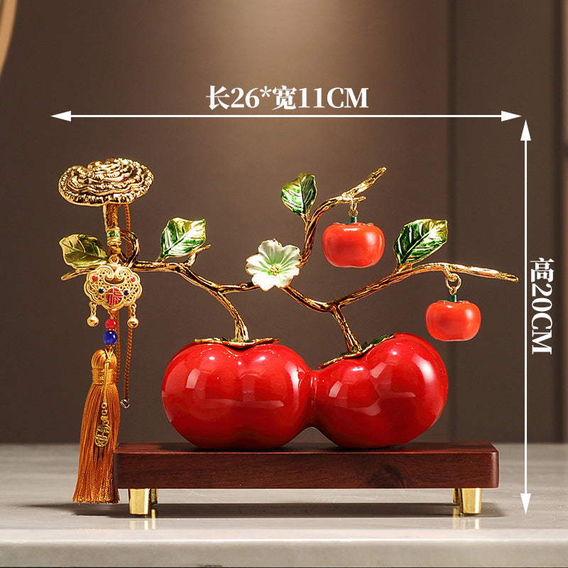 Premium Enamel Porcelain Persimmon Ornament, "Everything Goes Well" Ruyi Ceramic Decor for Living Room TV Wine Cabinet, Housewarming Gift for Boss Executive