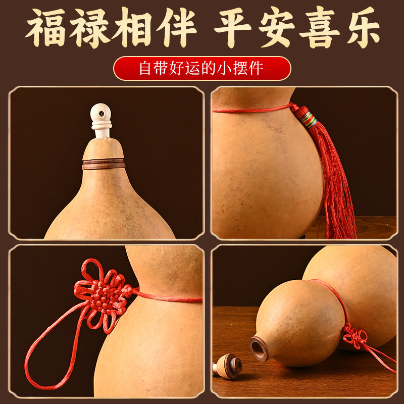 Natural Real Dried Gourd Hanging Pendant with Chinese Knot, Decor Gourd with Inlaid Mouth & Wooden Stopper Cap, Indoor Home Decor for Living Room and Door