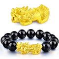 Sand Gold Black Obsidian Pi Xiu Bracelet, Imitation Agate Beaded Mala Bracelet, Minimalist Trendy Couple Feng Shui Prayer Beads Gift for Men Women