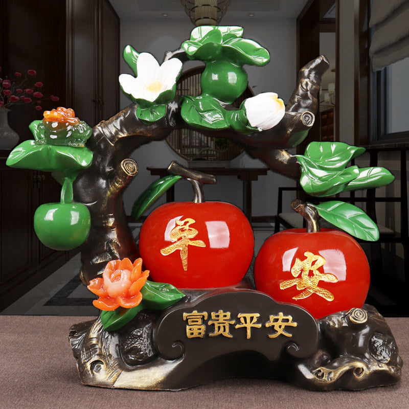 Chinese Style Apple Ornament with Jin Chan Statue, Wealth & Peace Decor for Living Room TV Cabinet Wine Cabinet, Prosperity Housewarming Gift for New Home