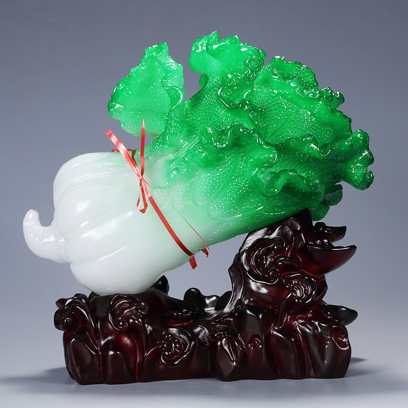Jade Cabbage Ornament, Creative Wealth & Good Luck Decor Statue, Home Office Desktop Display, Prosperity Gift for Business Grand Opening