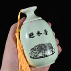 Bi Shui Shou Ceramic Vase, Water-Warding Beast Bottle with Lotus & Koi Carp Design, Feng Shui Ornament for Bathroom Northwest Corner, Handcrafted Porcelain Home Decor