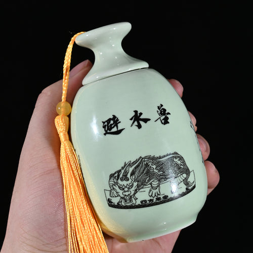 Bi Shui Shou Ceramic Vase, Water-Warding Beast Bottle with Lotus & Koi Carp Design, Feng Shui Ornament for Bathroom Northwest Corner, Handcrafted Porcelain Home Decor