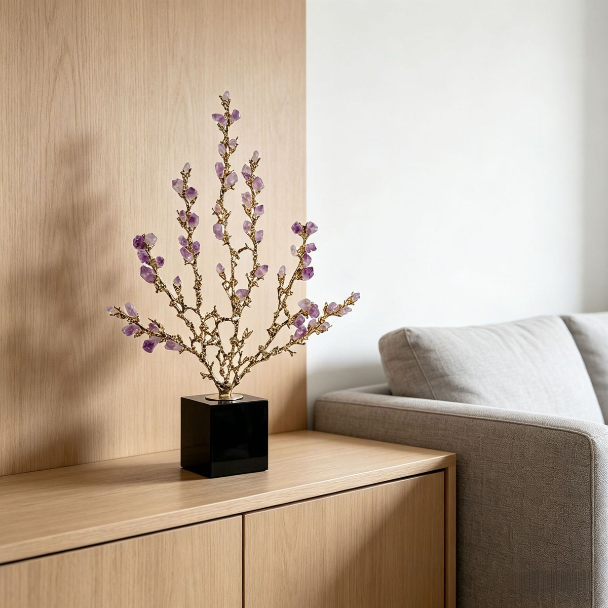 Light Luxury Amethyst Money Tree Ornament, Wealth & Good Fortune Decor for Living Room Entryway TV Stand Wine Cabinet Office, Housewarming New Home Desktop Decoration Gift