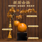 Modern Chinese Style Golden Pine Wu Lou Gourd Ornament, Solid Brass Handicraft with Custom Engraving, Premium Gift Box Housewarming Decor Gift