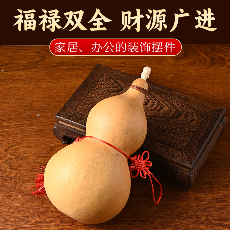 Natural Real Dried Gourd Hanging Pendant with Chinese Knot, Decor Gourd with Inlaid Mouth & Wooden Stopper Cap, Indoor Home Decor for Living Room and Door