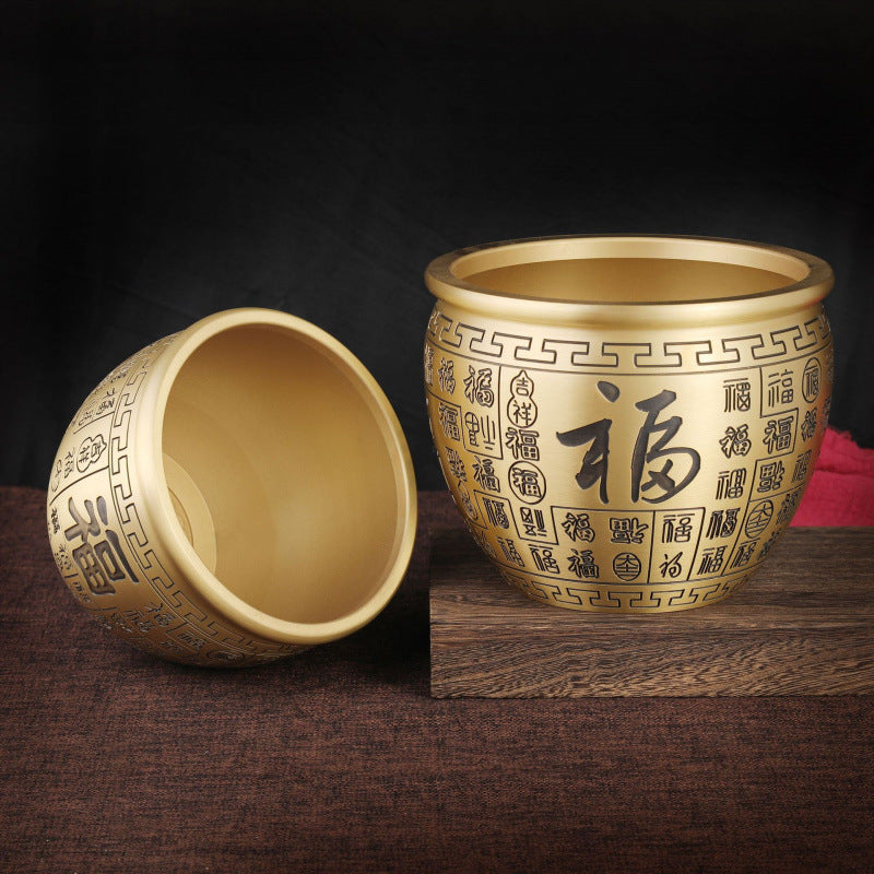 Brass Bai Fu Hundred Blessings Jar, Mini Brass Wealth Treasure Bowl Ornament, Five Tigers Blessing Ashtray, Prosperity Desktop Handicraft Decor for Home Office