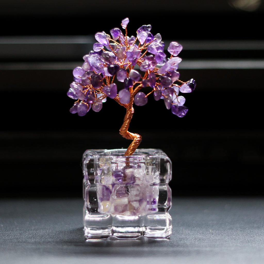 Natural Crushed Crystal Chips Money Tree Handicraft Ornament, Cinnabar Crystal Tree Home Office Desktop Decor, Prosperity Luck Gift for Housewarming & Business