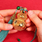 Brass Filigree Wu Lou Gourd Ornament, Mini Hollow Openable Brass Gourd Pendant, Fortune & Longevity Hanging Craft for Home Desktop Decor